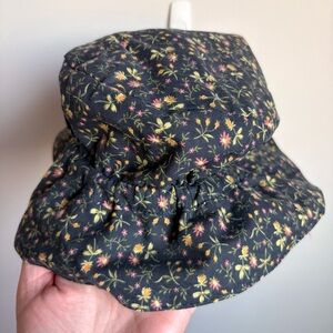 Handmade Kids Floral Bucket Hat - Black with Yellow & Pink Flowers